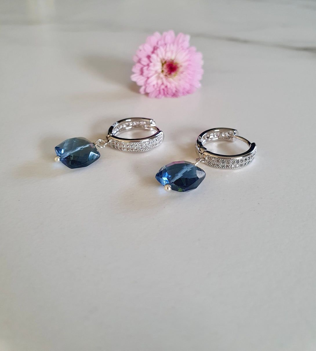 London Blue Topaz Hoop Earrings, Bridal Jewellery