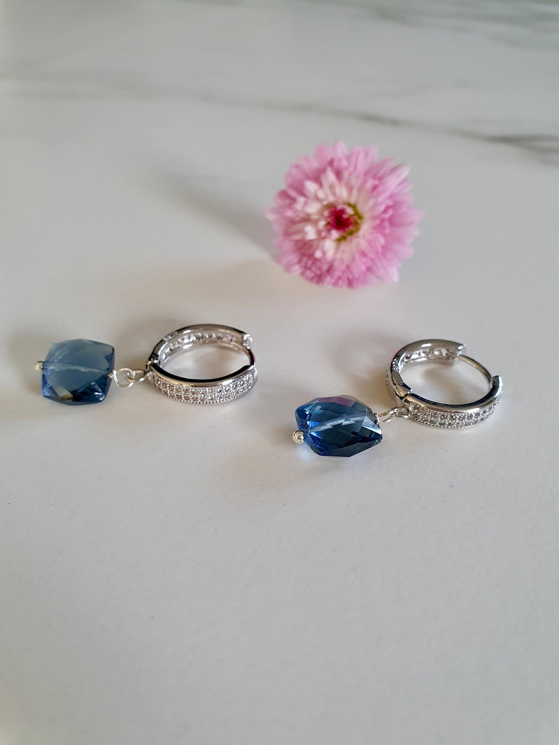 London Blue Topaz Hoop Earrings, Bridal Jewellery