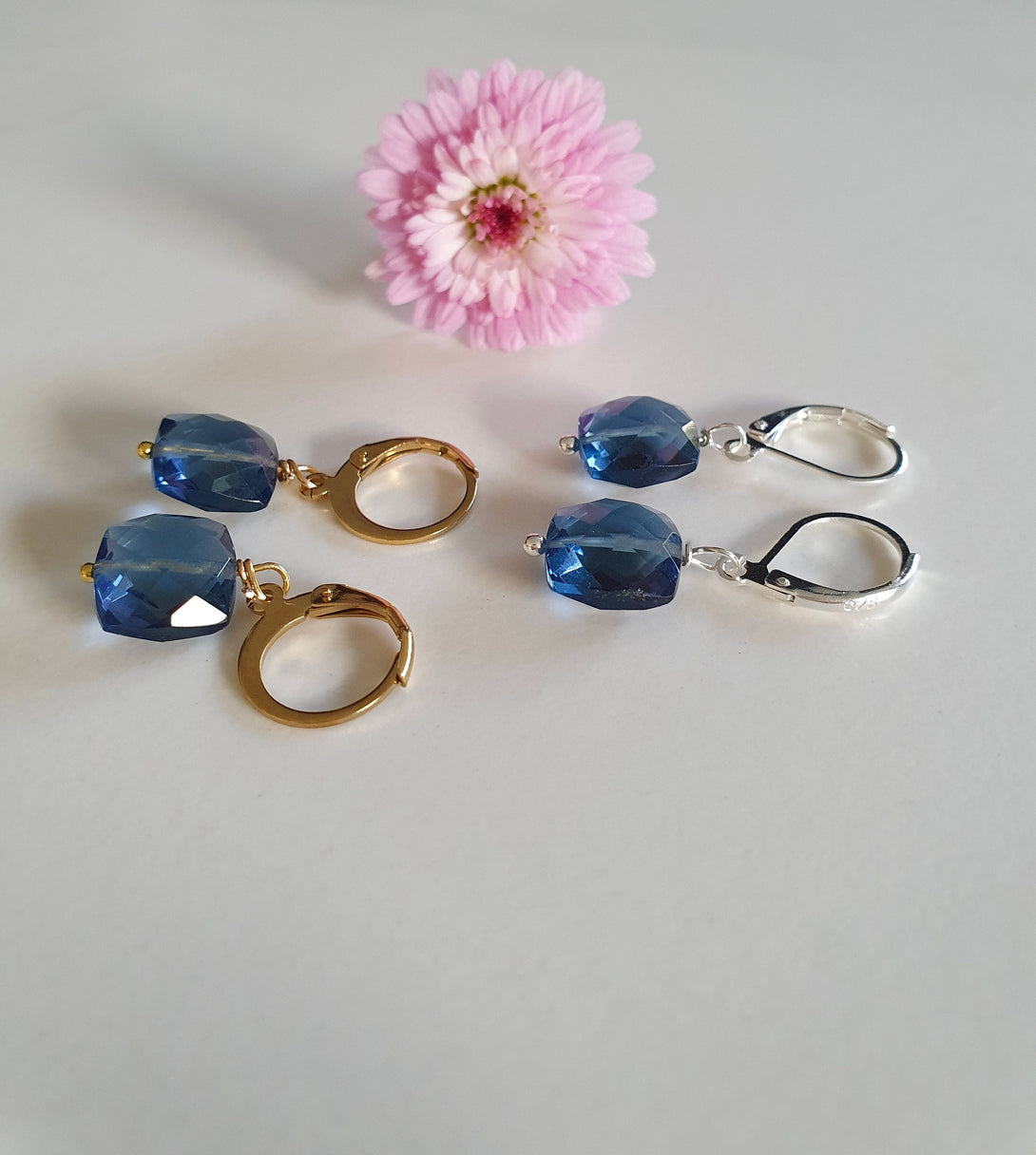 London Blue Topaz Earrings, Healing Birthstone Jewellery, Indigo Hoops