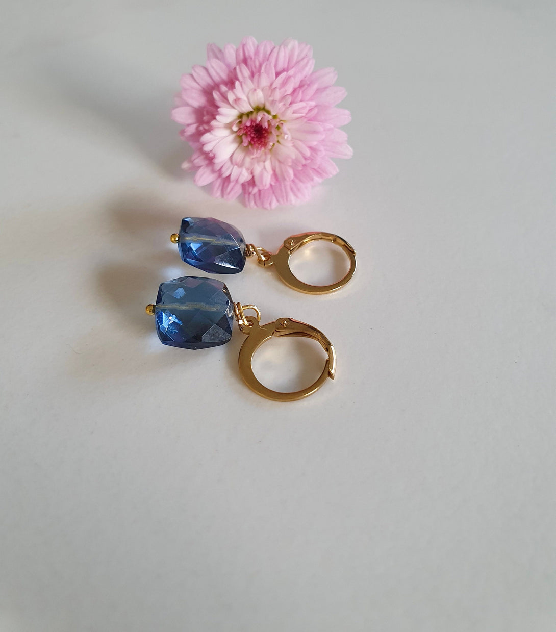 London Blue Topaz Earrings, Healing Birthstone Jewellery, Indigo Hoops