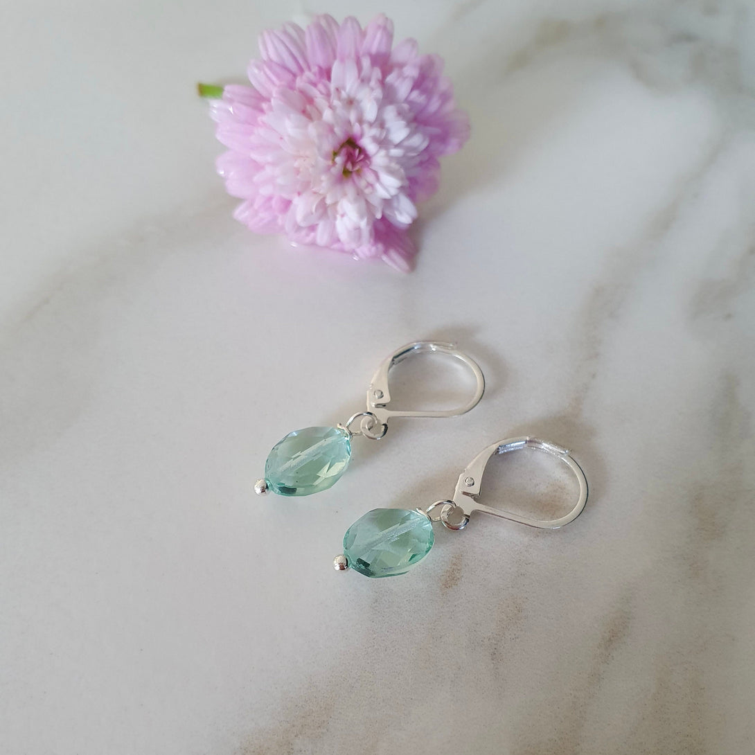 Dainty Green Amethyst Drop Earrings, Healing Birthstones