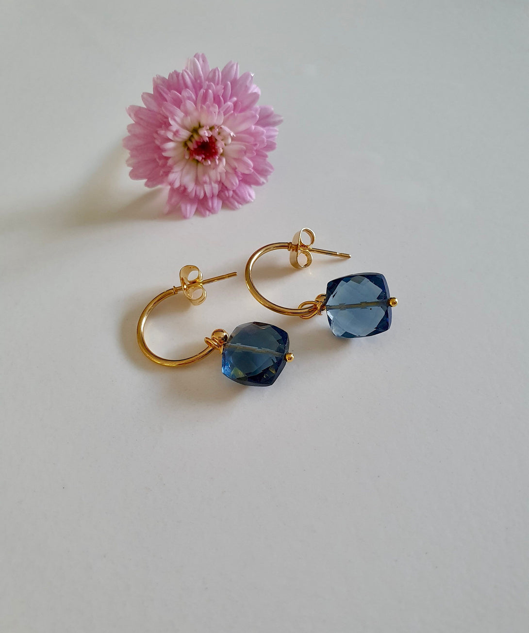 Detachable London Blue Topaz Hoop Earrings, Bridal Jewellery, December Birthstone, Indigo Hoops