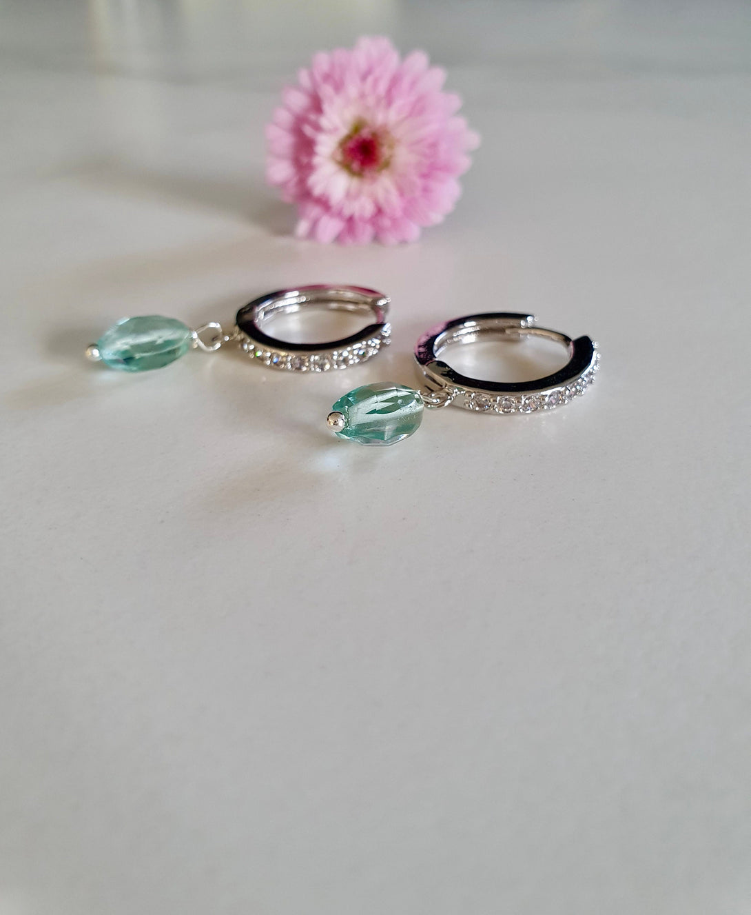 Green Amethyst Hoop Earrings, Healing Gemstones