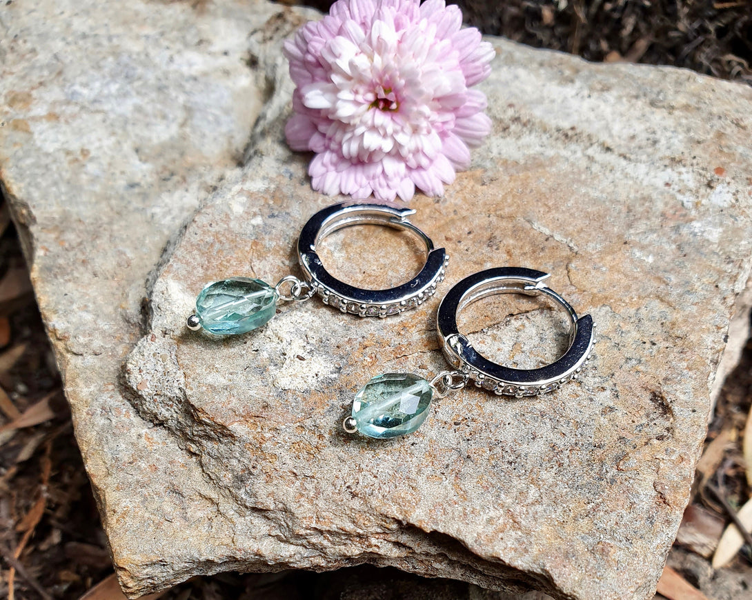 Green Amethyst Hoop Earrings, Healing Gemstones