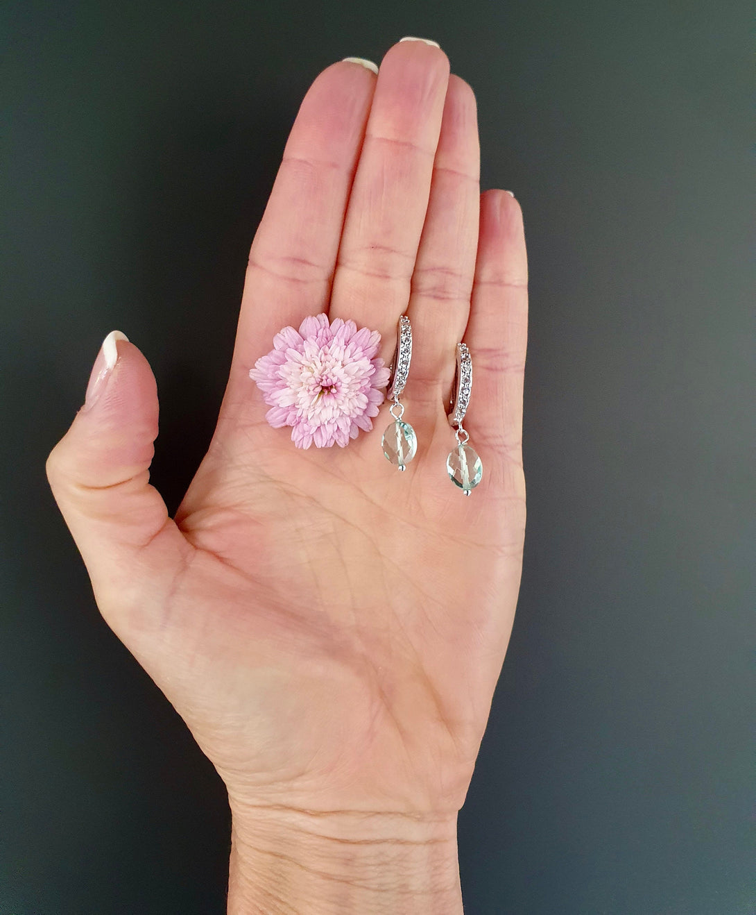 Green Amethyst Hoop Earrings, Healing Gemstones