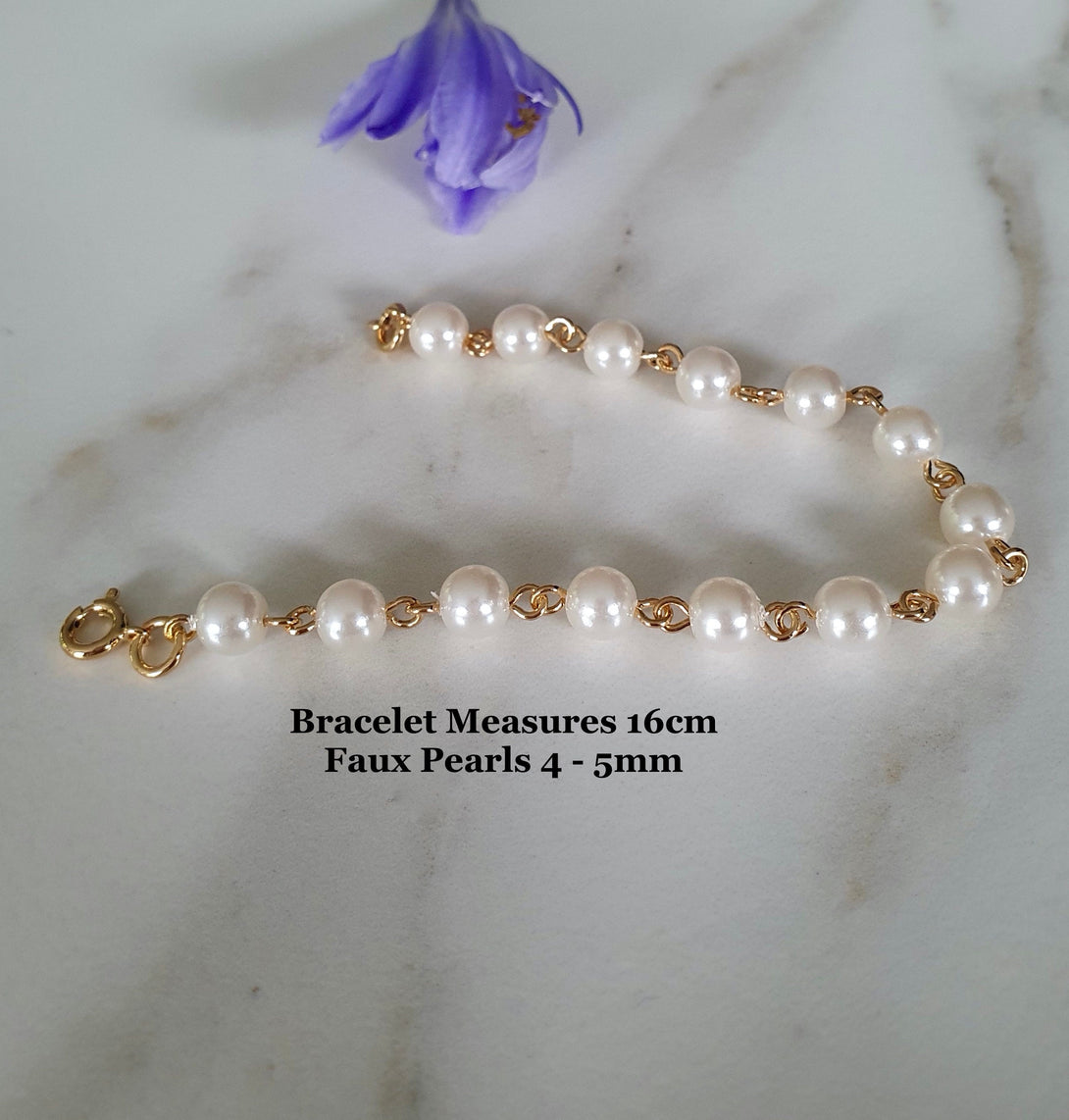 Gold Chain Link Pearl Bracelet, Flower Girl Jewellery