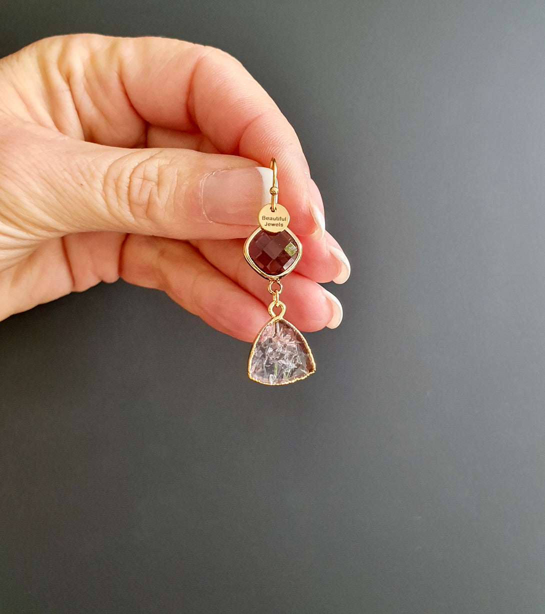 Raw Stone Drop Earrings, Amethyst And Austrian Crystal Birthstone Jewellery