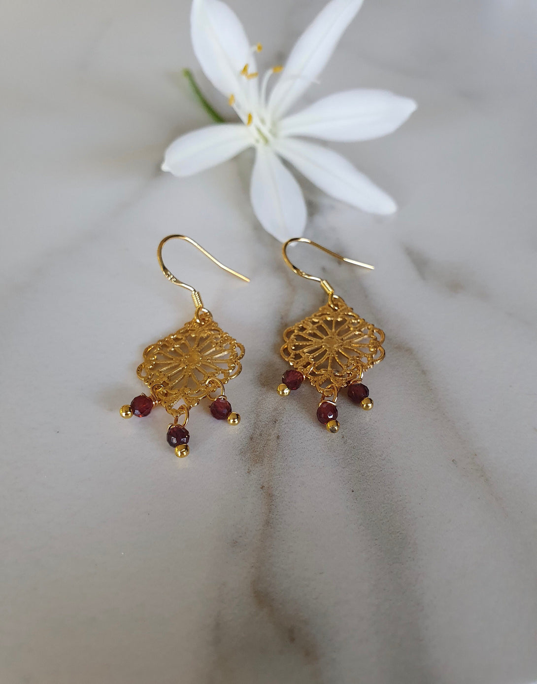 Mini Garnet Gemstone Chandelier Earrings, January Birthstone Jewellery