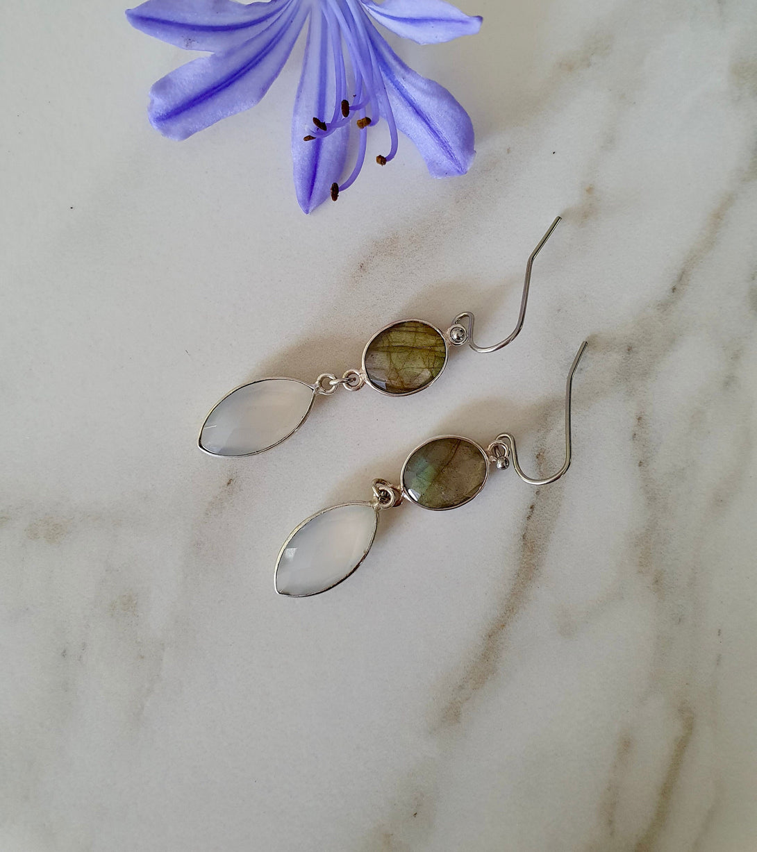 Flash Labradorite And Moonstone Drop Earrings, Crystals That Heal, June Birthstone Jewellery