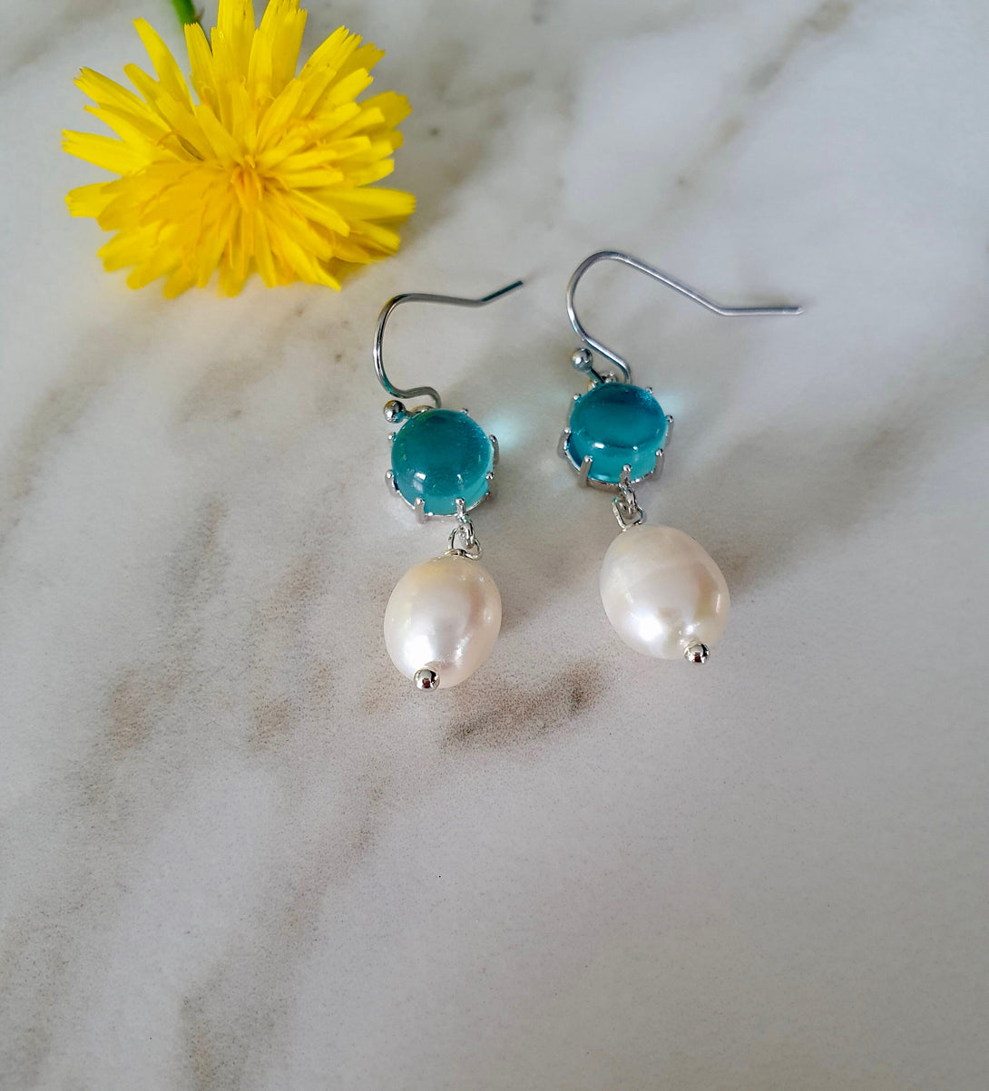 Baroque Pearl And Blue Crystal Drop Earrings, June Birthstone