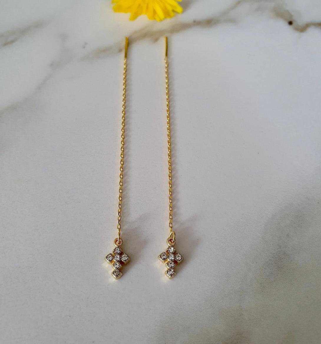 Mini CZ Cross Threader Earrings In Gold Plated Sterling Silver