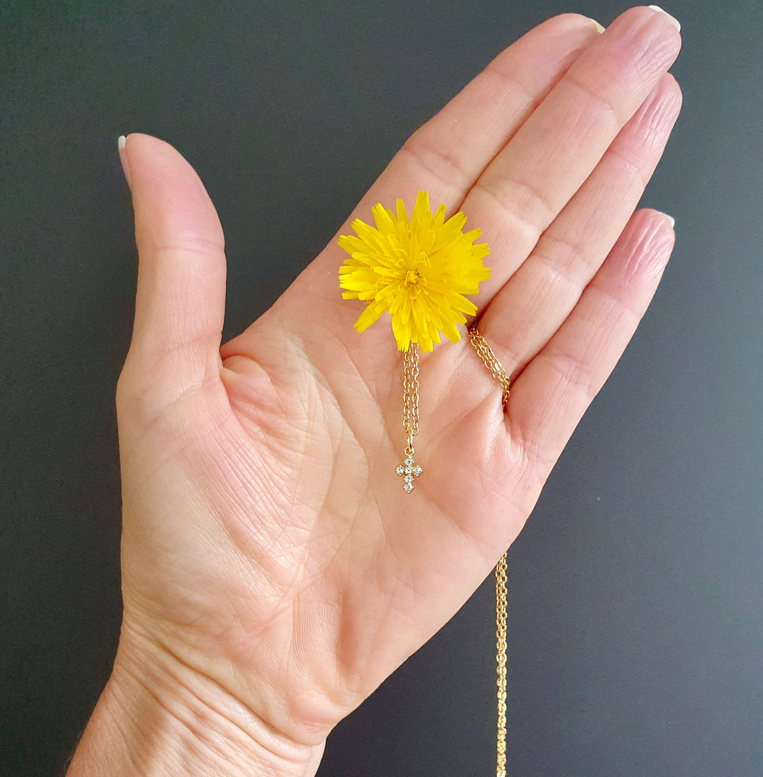 Mini CZ Cross Necklace In Gold