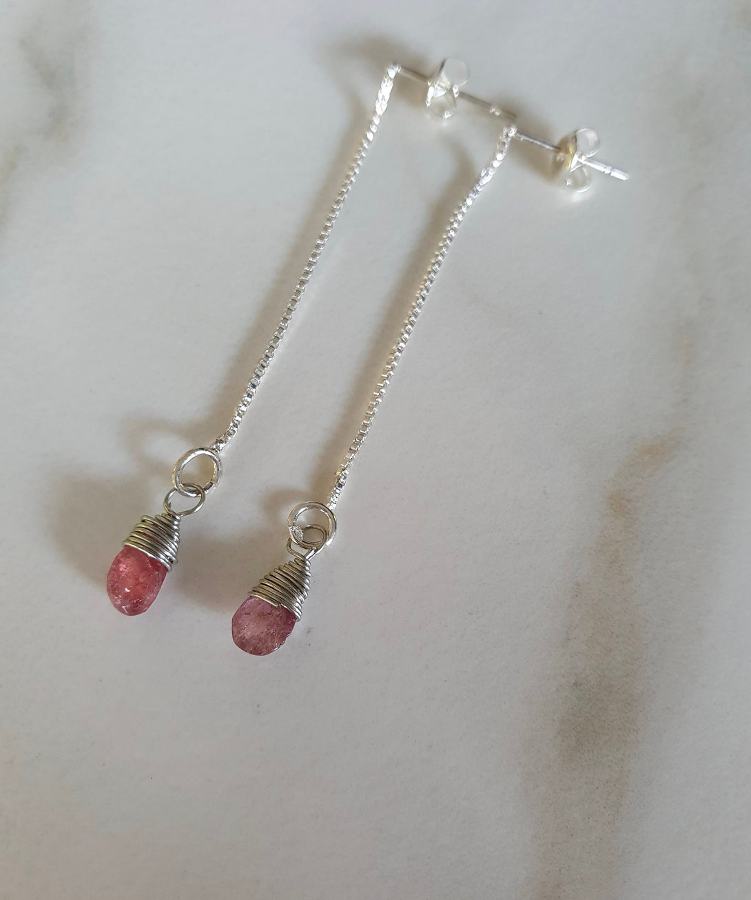 Sterling Silver Gemstone Chain Drop Stud Earrings, Dainty And Delicate Handcrafted Jewellery