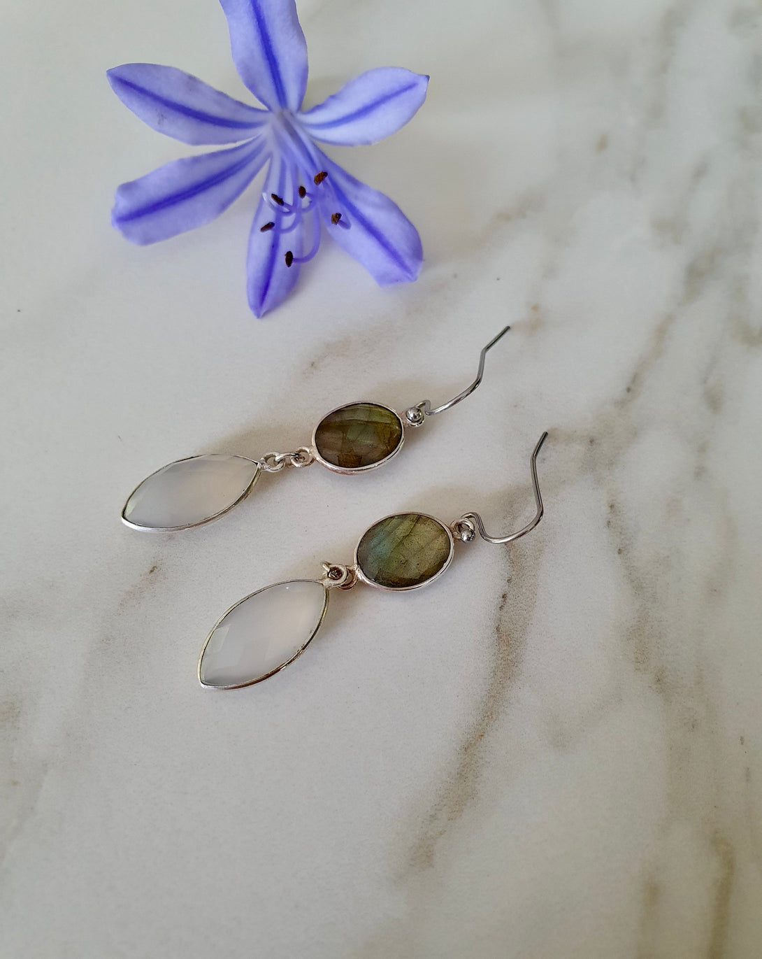 Flash Labradorite And Moonstone Drop Earrings, Crystals That Heal, June Birthstone Jewellery