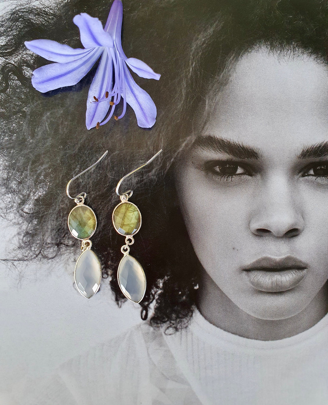 Flash Labradorite And Moonstone Drop Earrings, Crystals That Heal, June Birthstone Jewellery