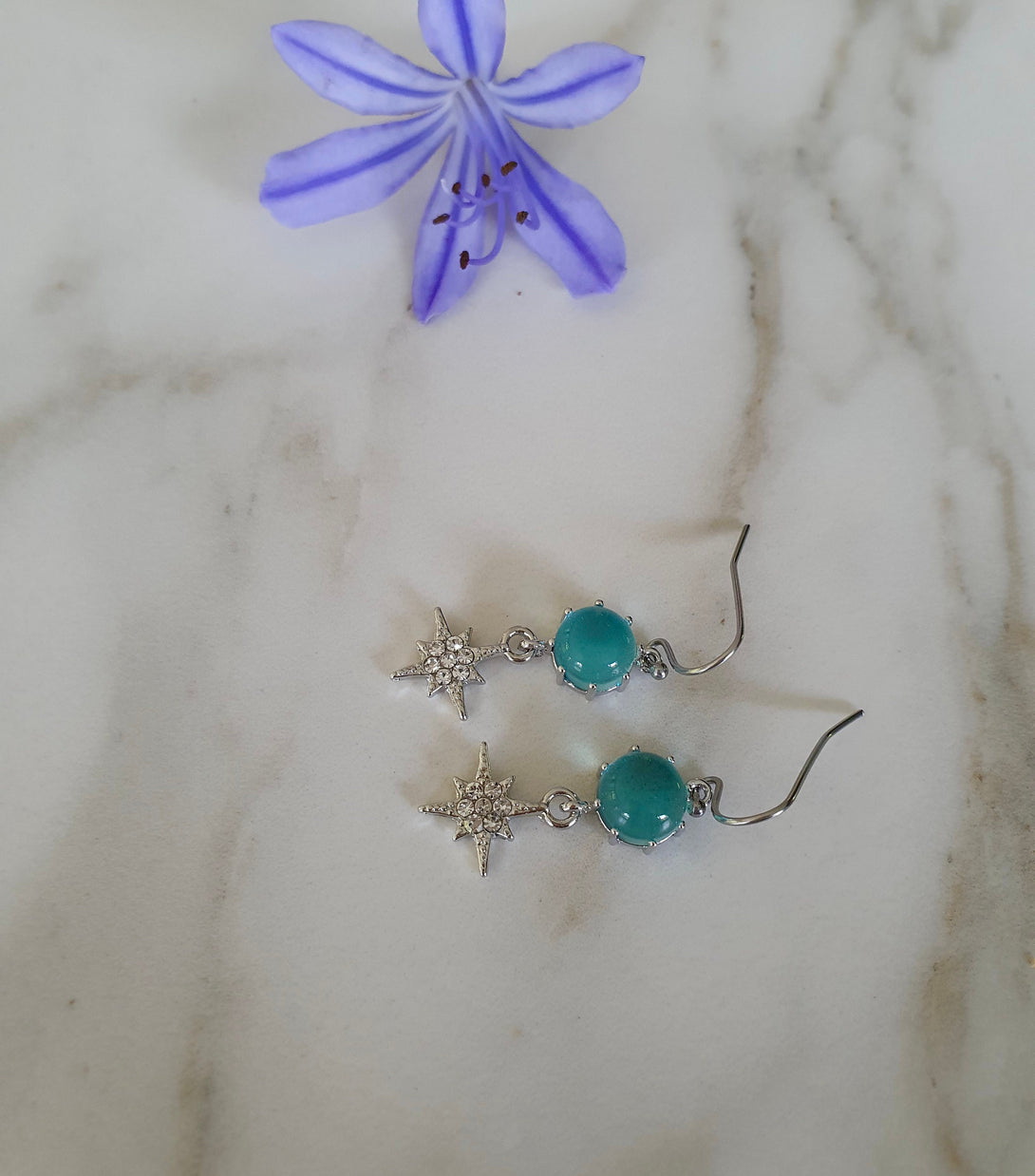 Symbolic North Star And Aquamarine Sparkle Earrings