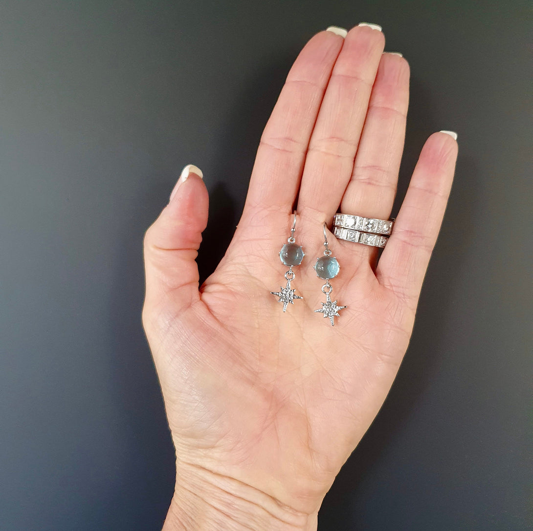 Symbolic North Star And Aquamarine Sparkle Earrings