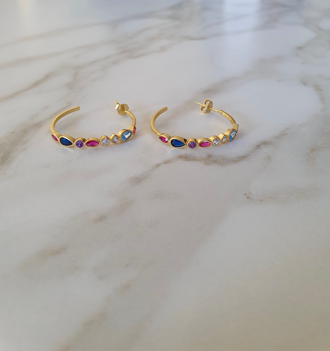 Rainbow Hoop Stud Earrings In Sterling Silver And Gold, Pride Jewellery