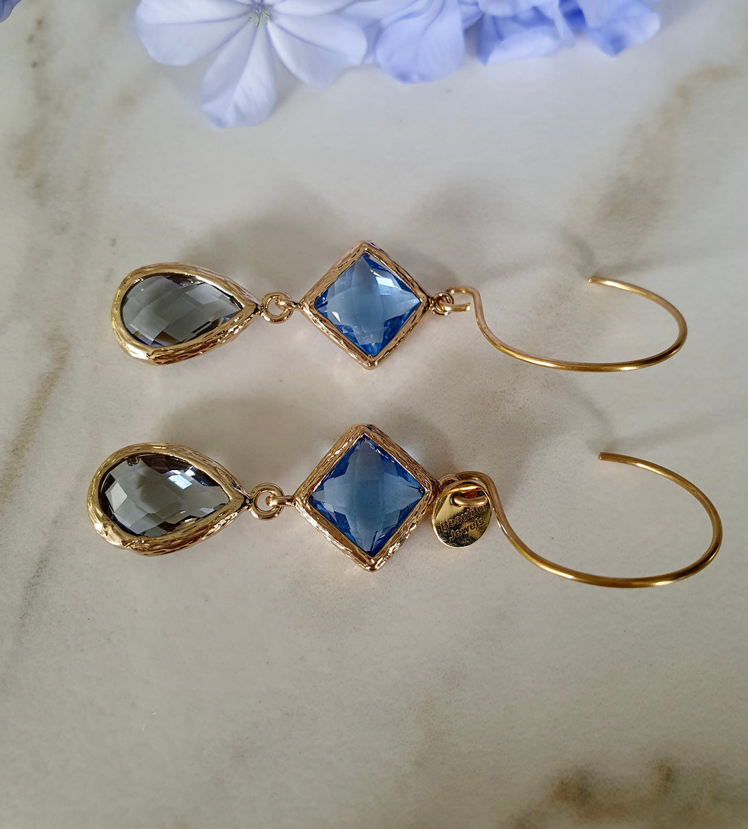 Elegant Austrian Crystal Drop Earrings, Blue And Green Jewellery