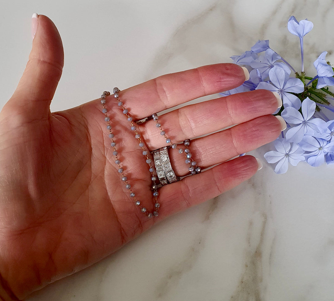 Dainty And Delicate Blue/Grey Austrian Crystal Necklace