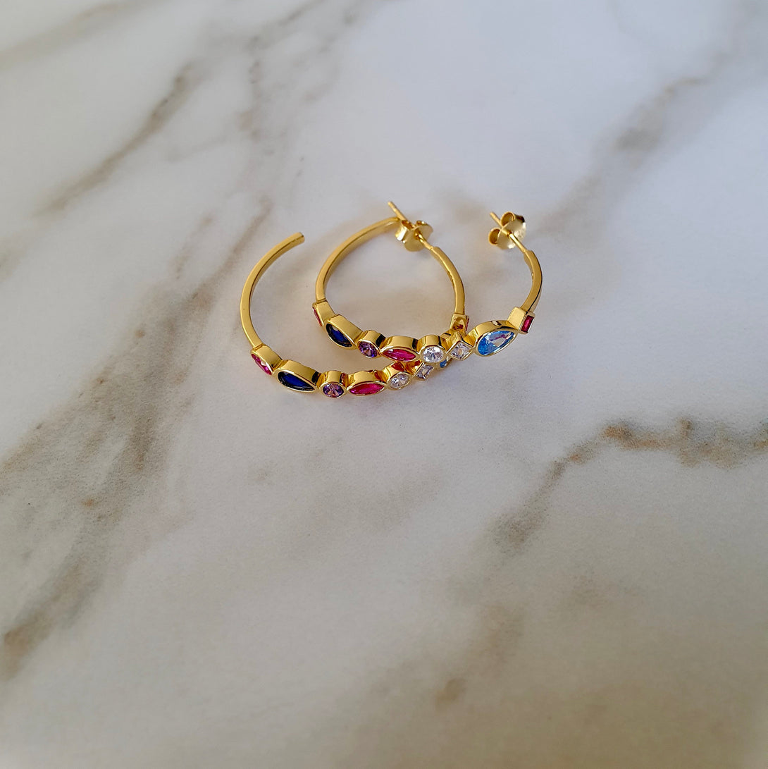 Rainbow Hoop Stud Earrings In Sterling Silver And Gold, Pride Jewellery