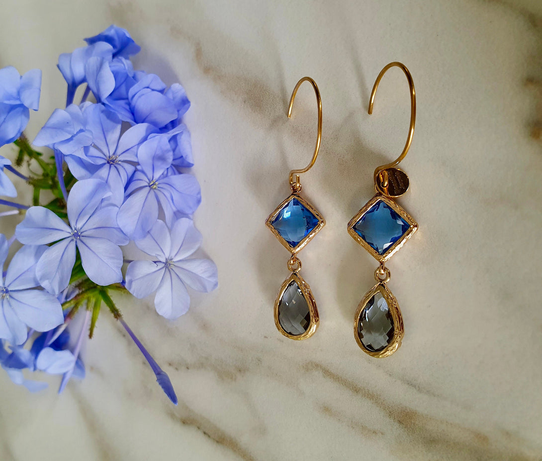 Elegant Austrian Crystal Drop Earrings, Blue And Green Jewellery