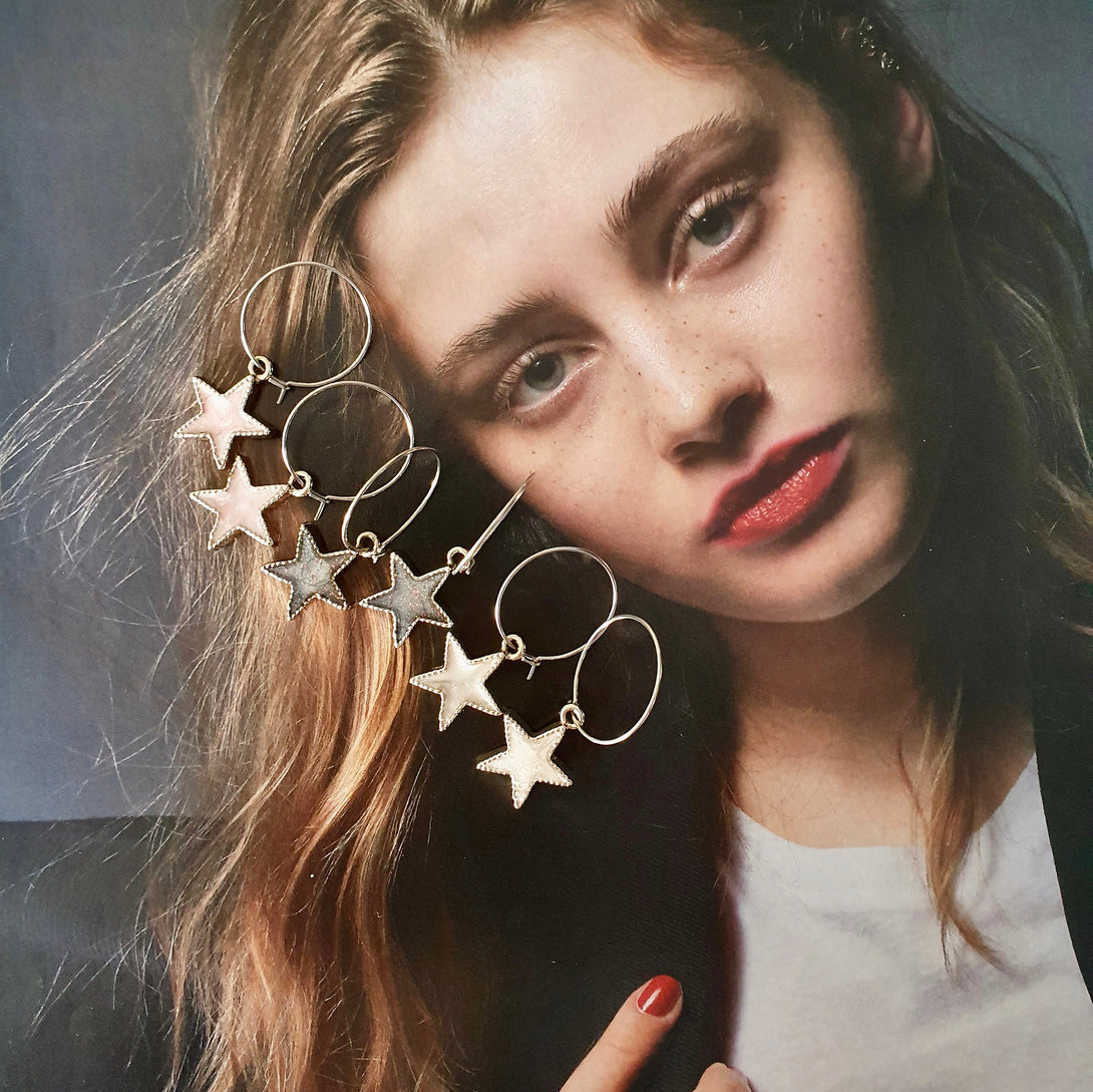 Enamel Star Charm Hoops In Surgical Steel