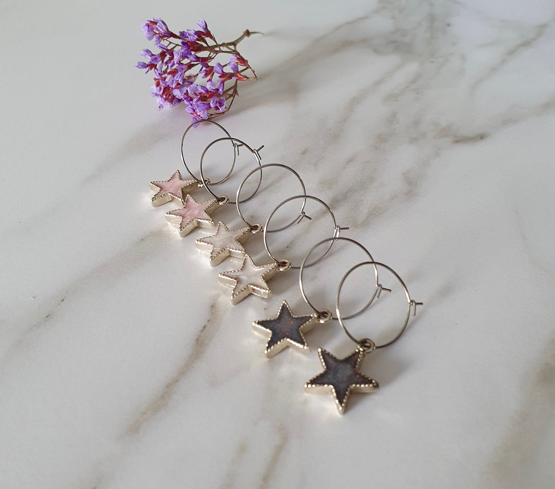 Enamel Star Charm Hoops In Surgical Steel