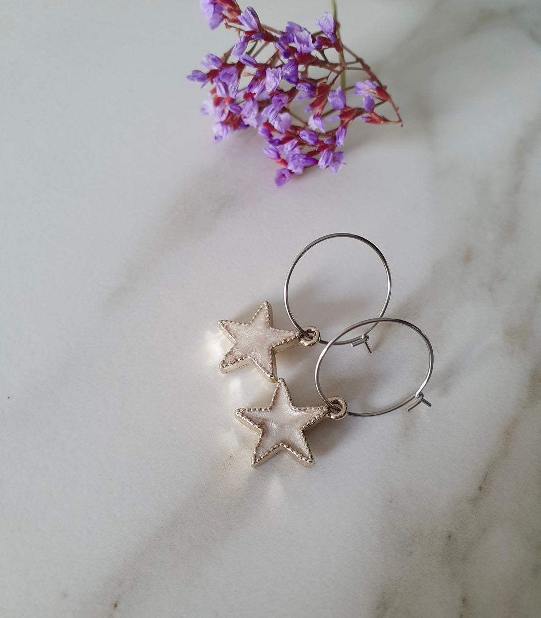 Enamel Star Charm Hoops In Surgical Steel