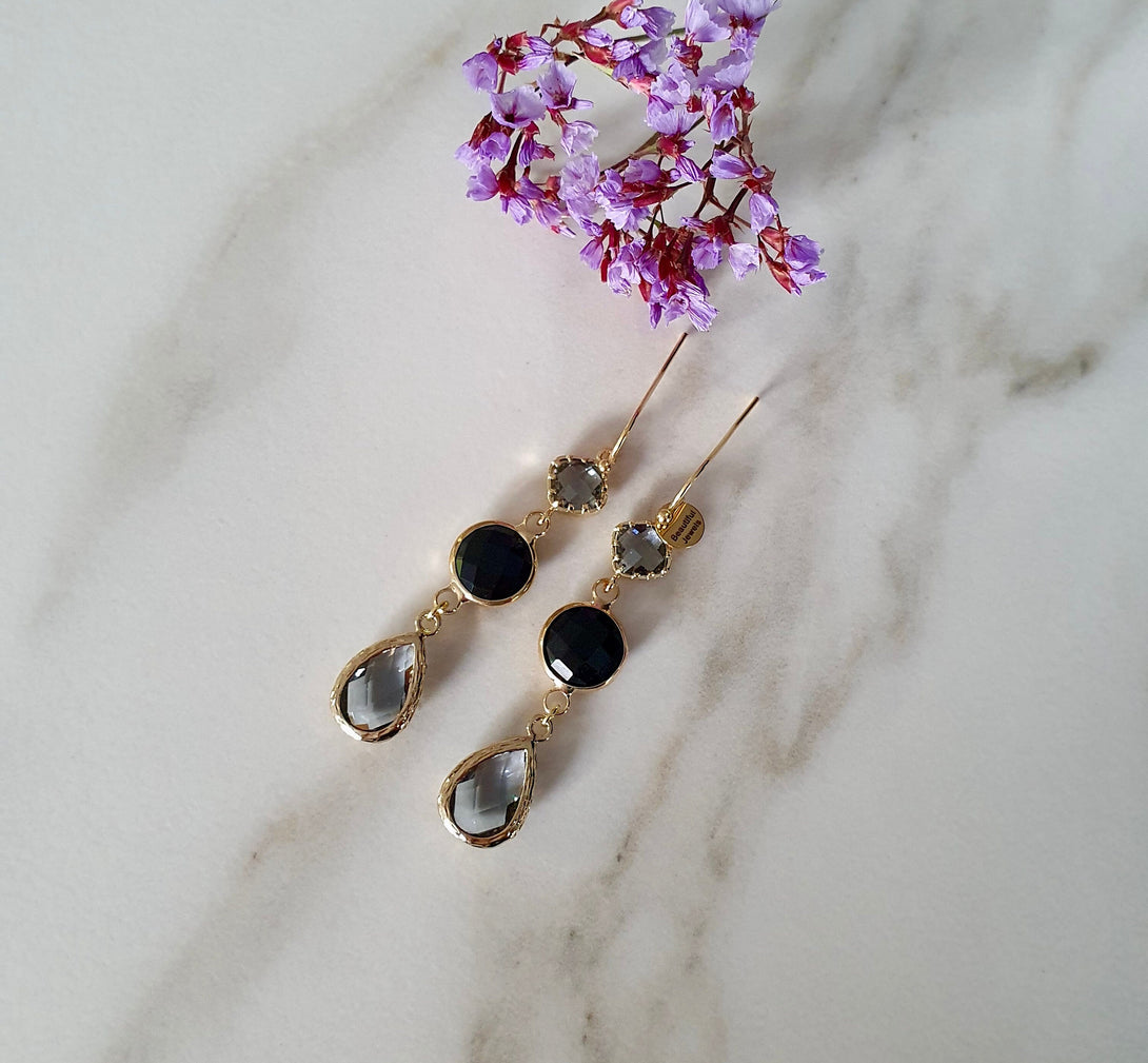 Light Weight, Gemstone Earrings, Onyx, Charcoal Quartz, Healing Gemstones