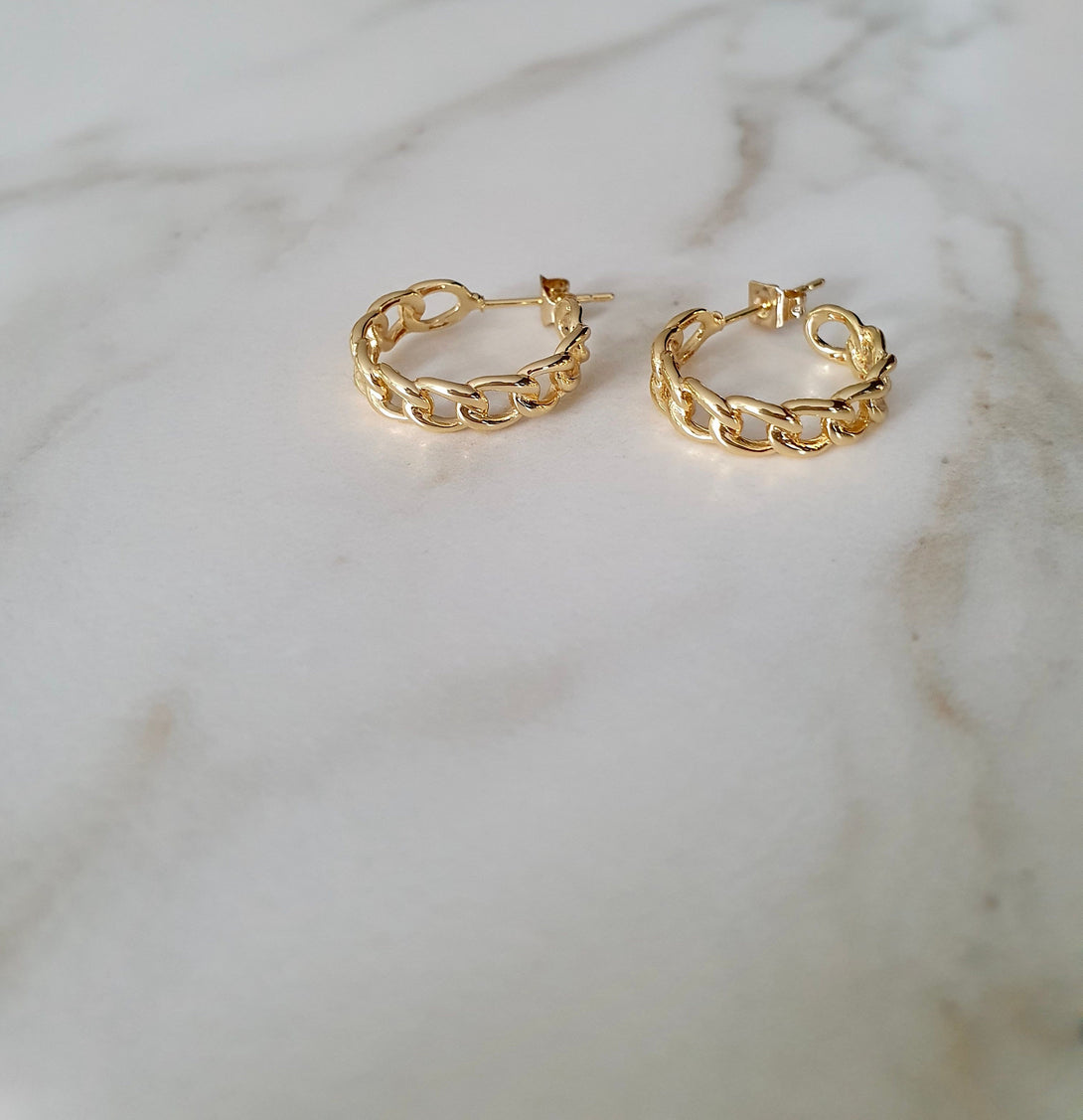 Pair Of Chain Huggies, Mini Hoop Stud Earrings