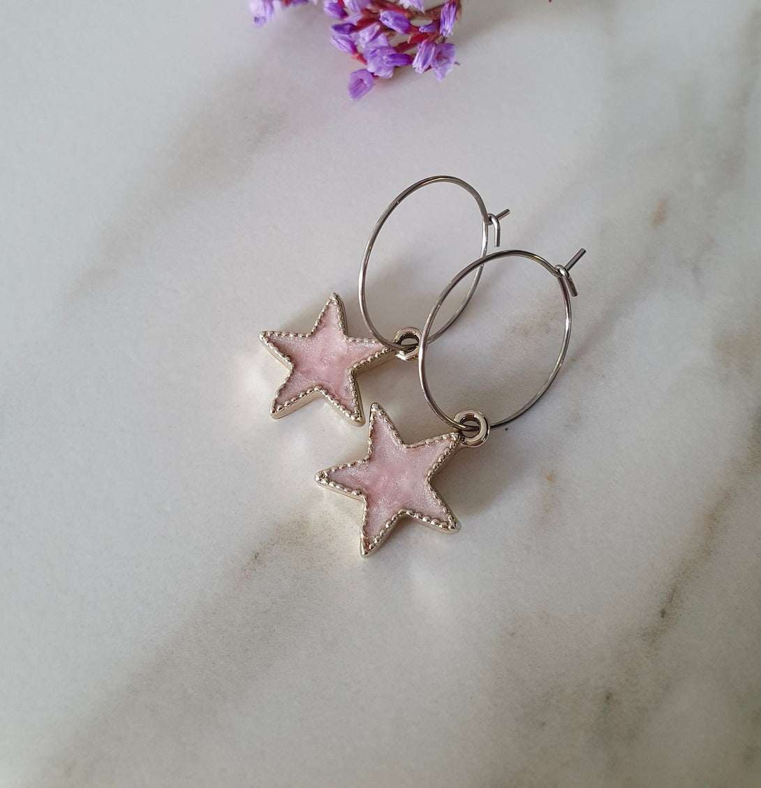 Enamel Star Charm Hoops In Surgical Steel