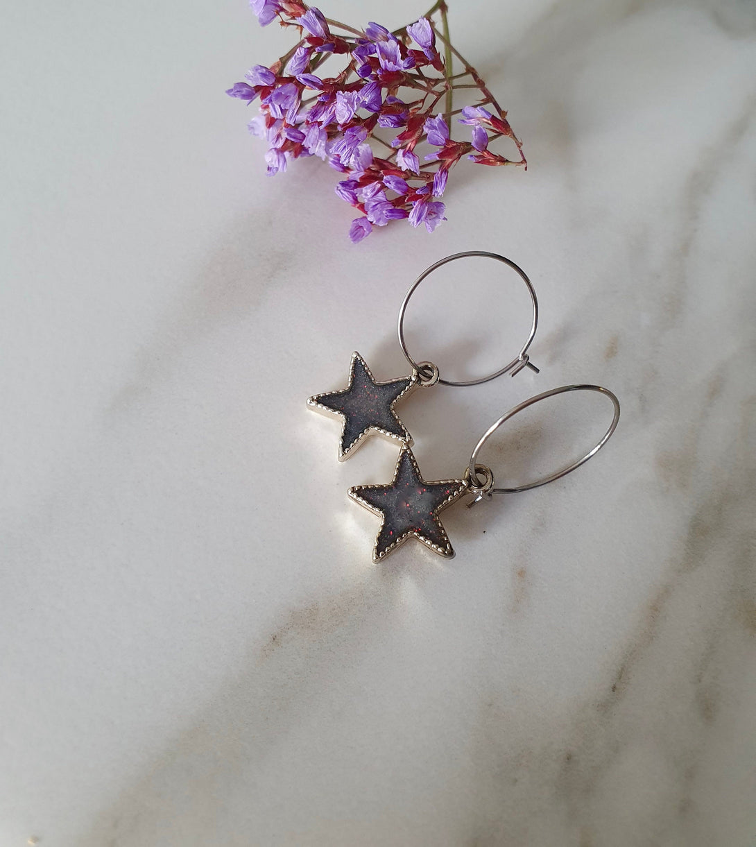 Enamel Star Charm Hoops In Surgical Steel