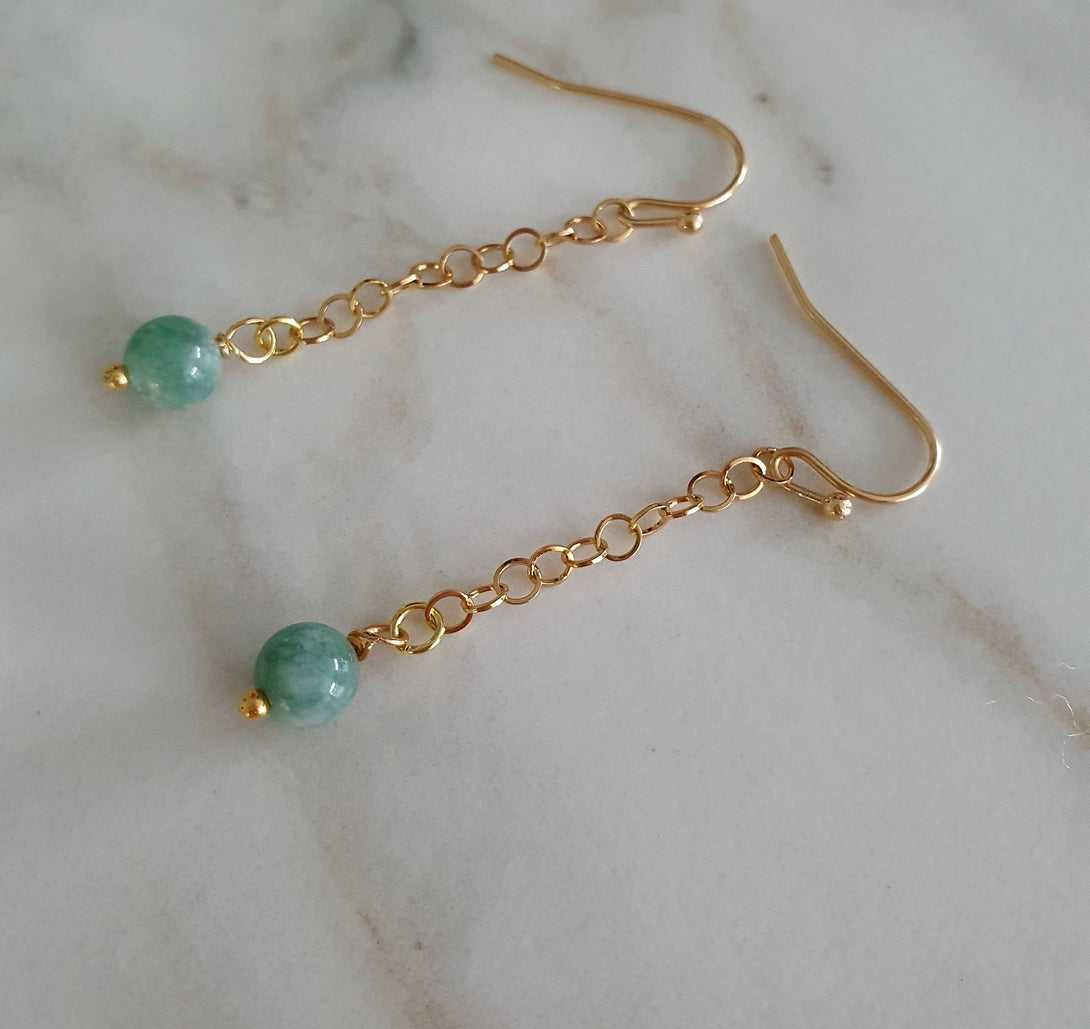 Green Jade Drop Earrings, March Birthstone