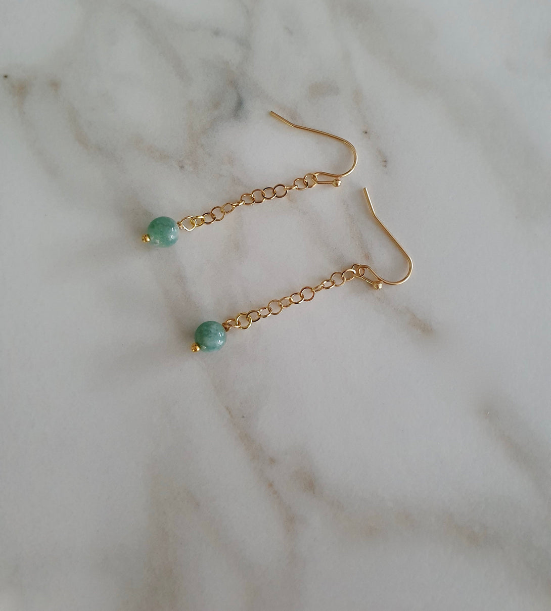 Green Jade Drop Earrings, March Birthstone