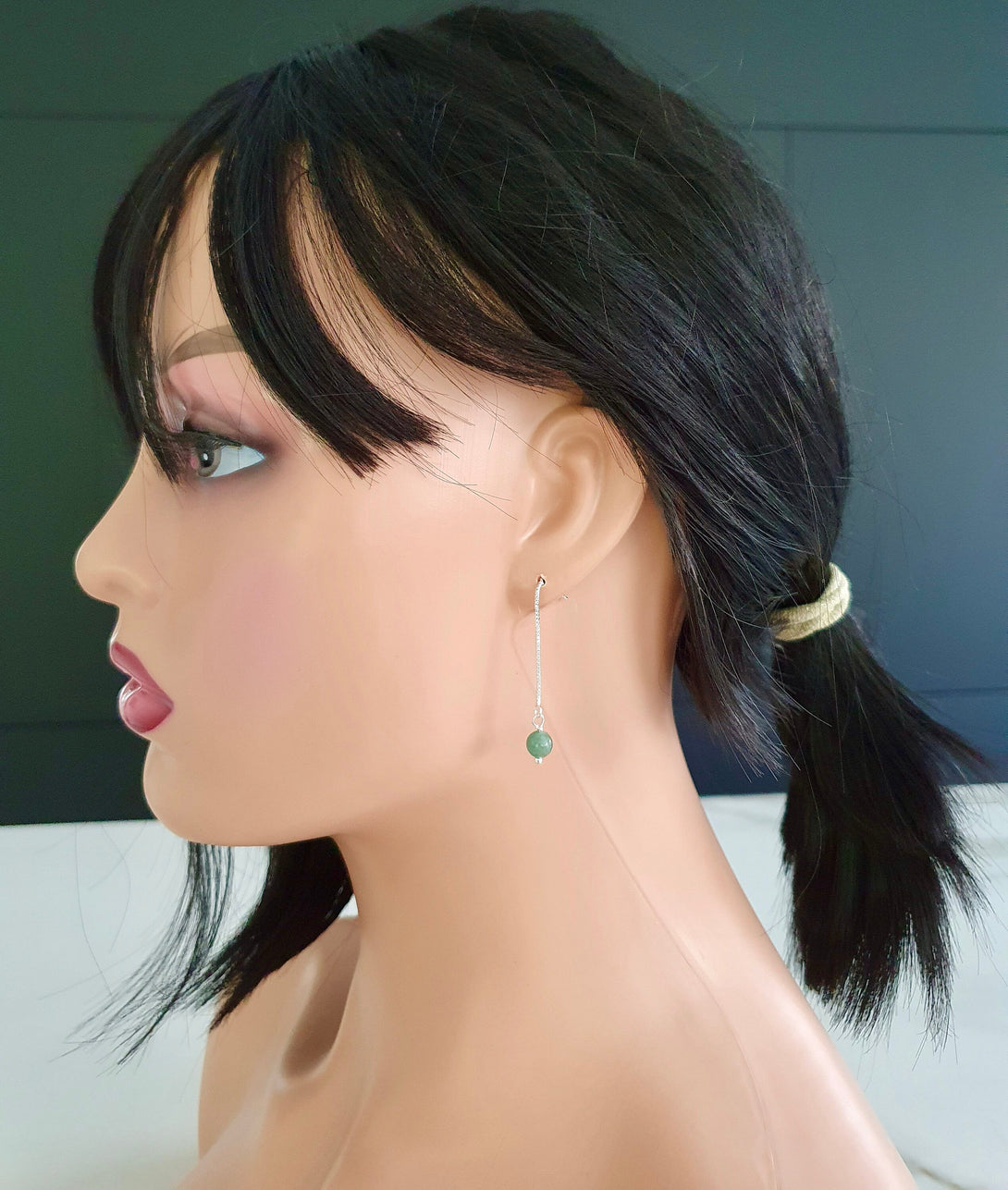 Sterling Silver Green Jade Chain Drop Earrings, March Birthstone Jewellery