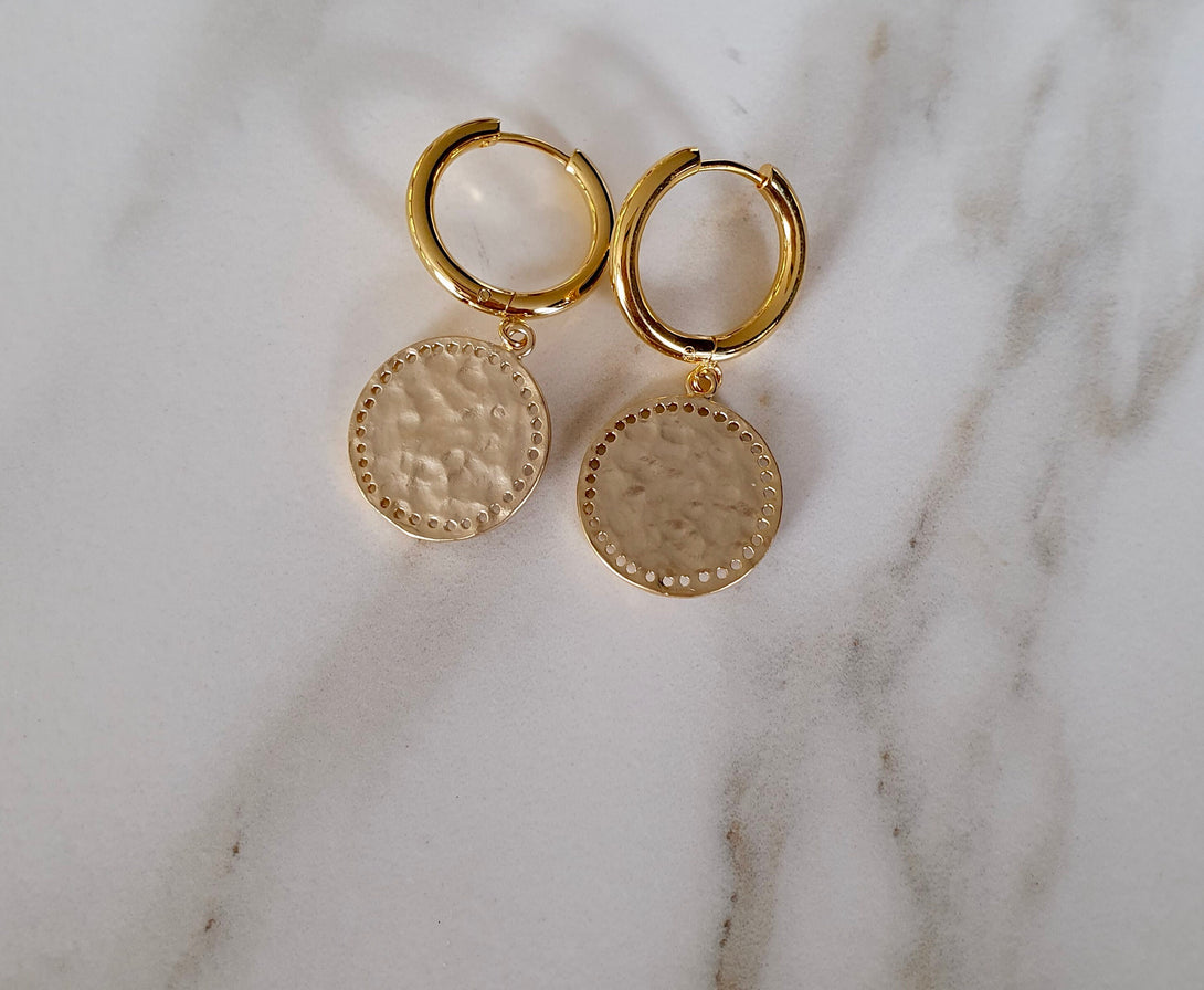 Titanium Coin Hoop Earrings In Silver Or Gold