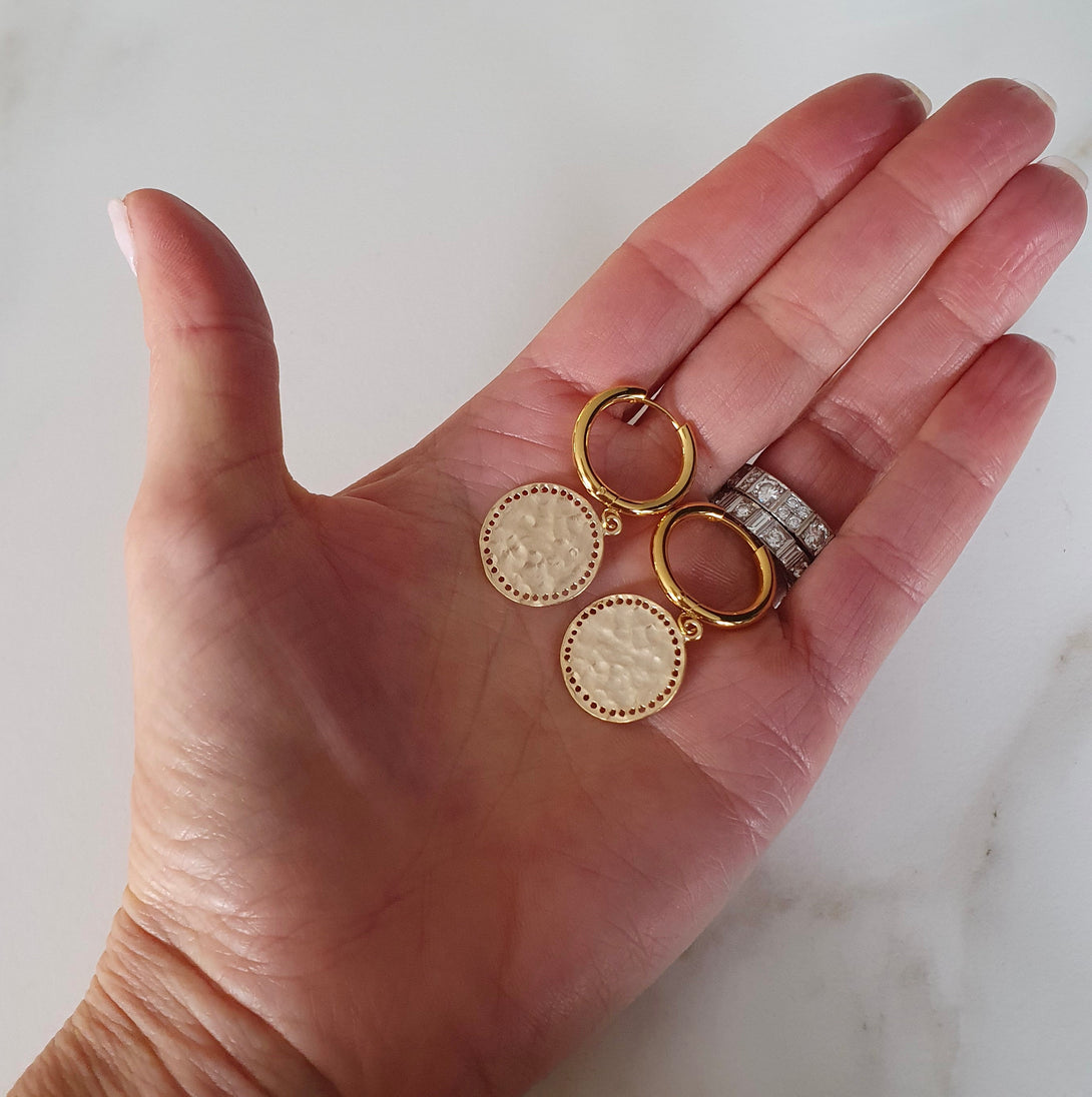 Titanium Coin Hoop Earrings In Silver Or Gold