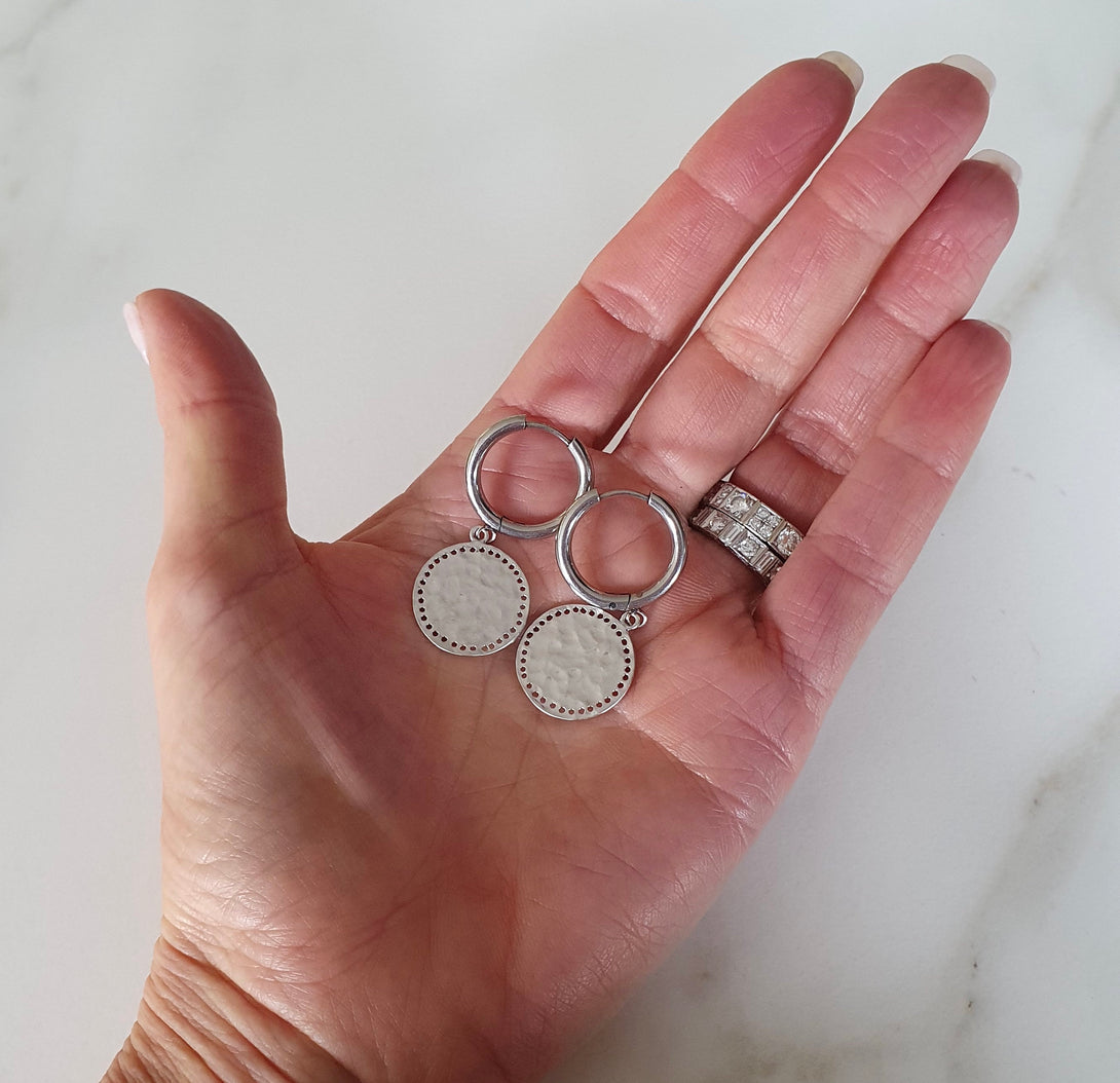 Titanium Coin Hoop Earrings In Silver Or Gold