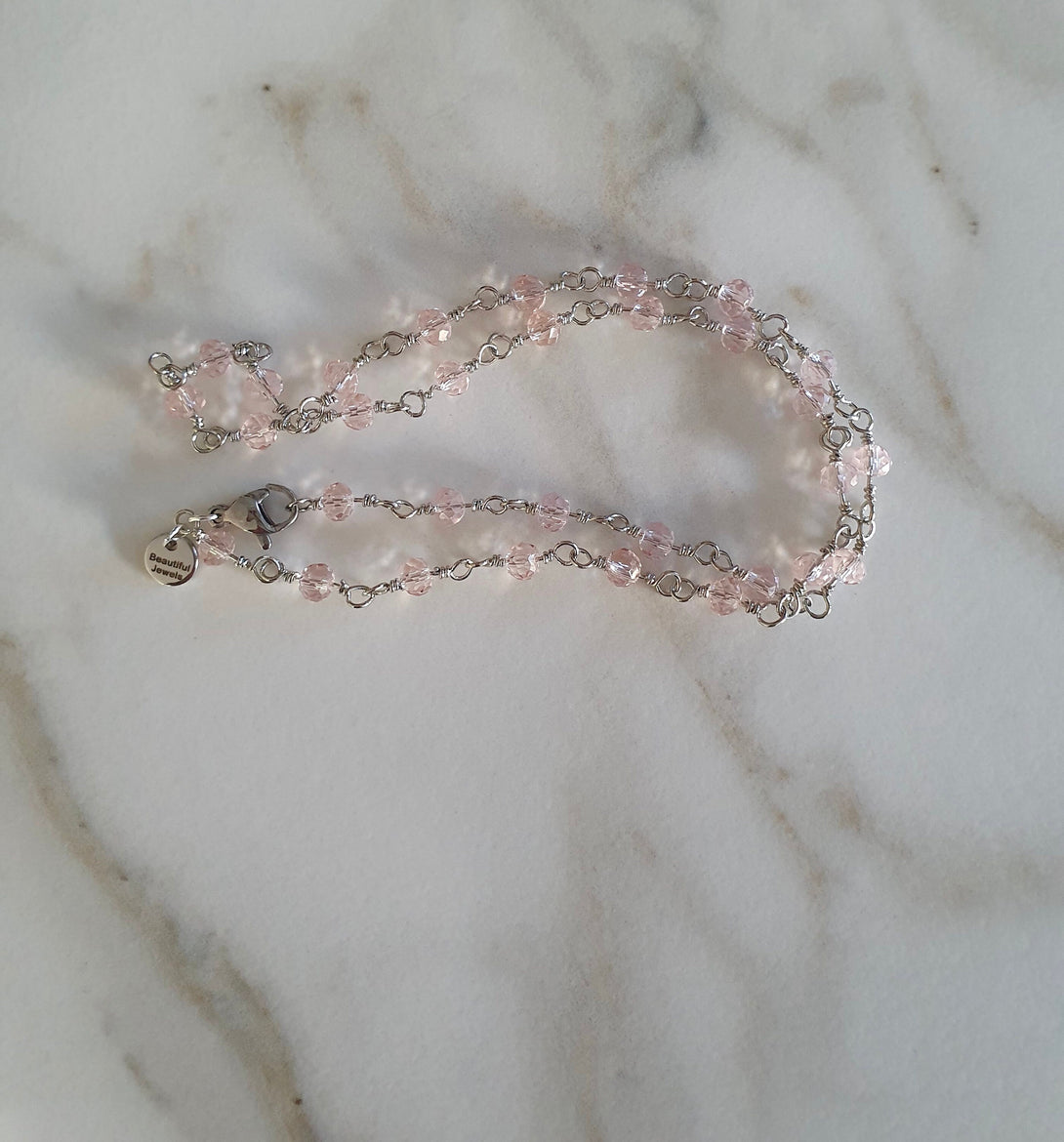 Feminine Pink Crystal Beaded Necklace