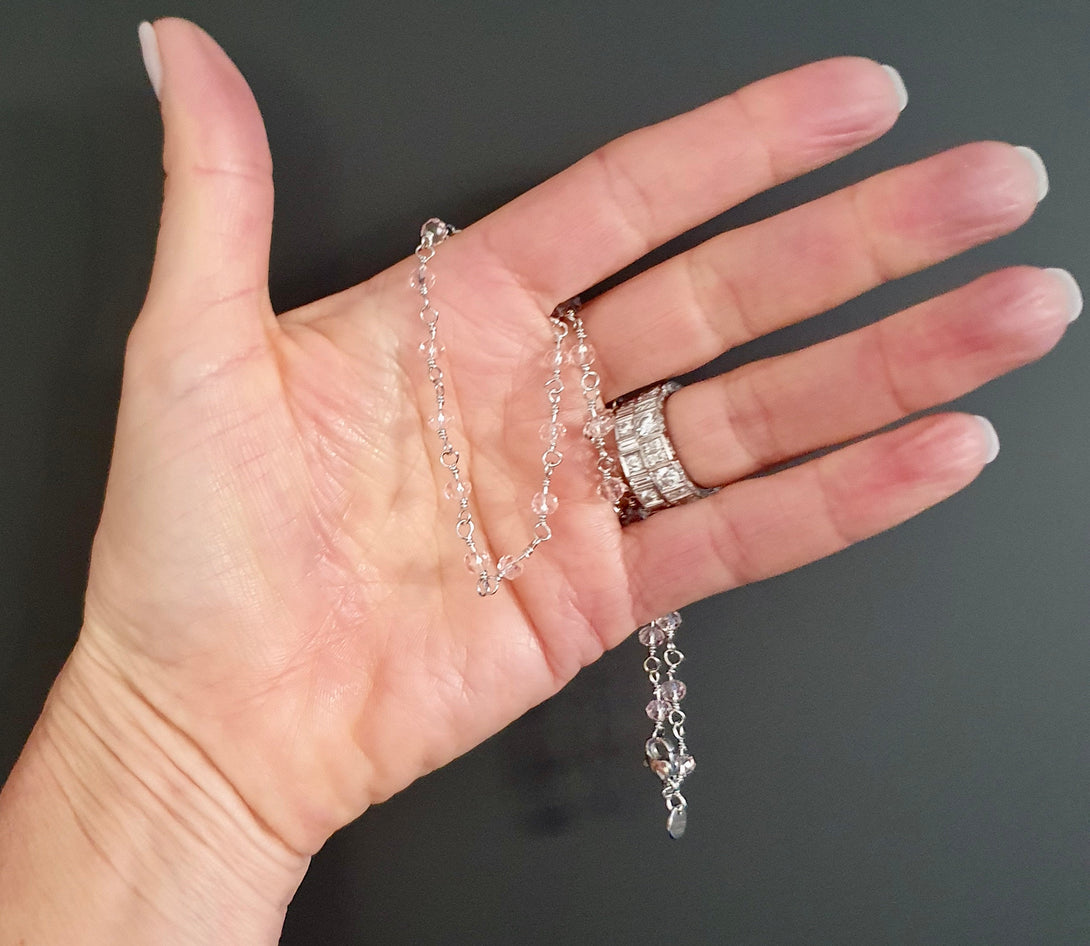 Feminine Pink Crystal Beaded Necklace