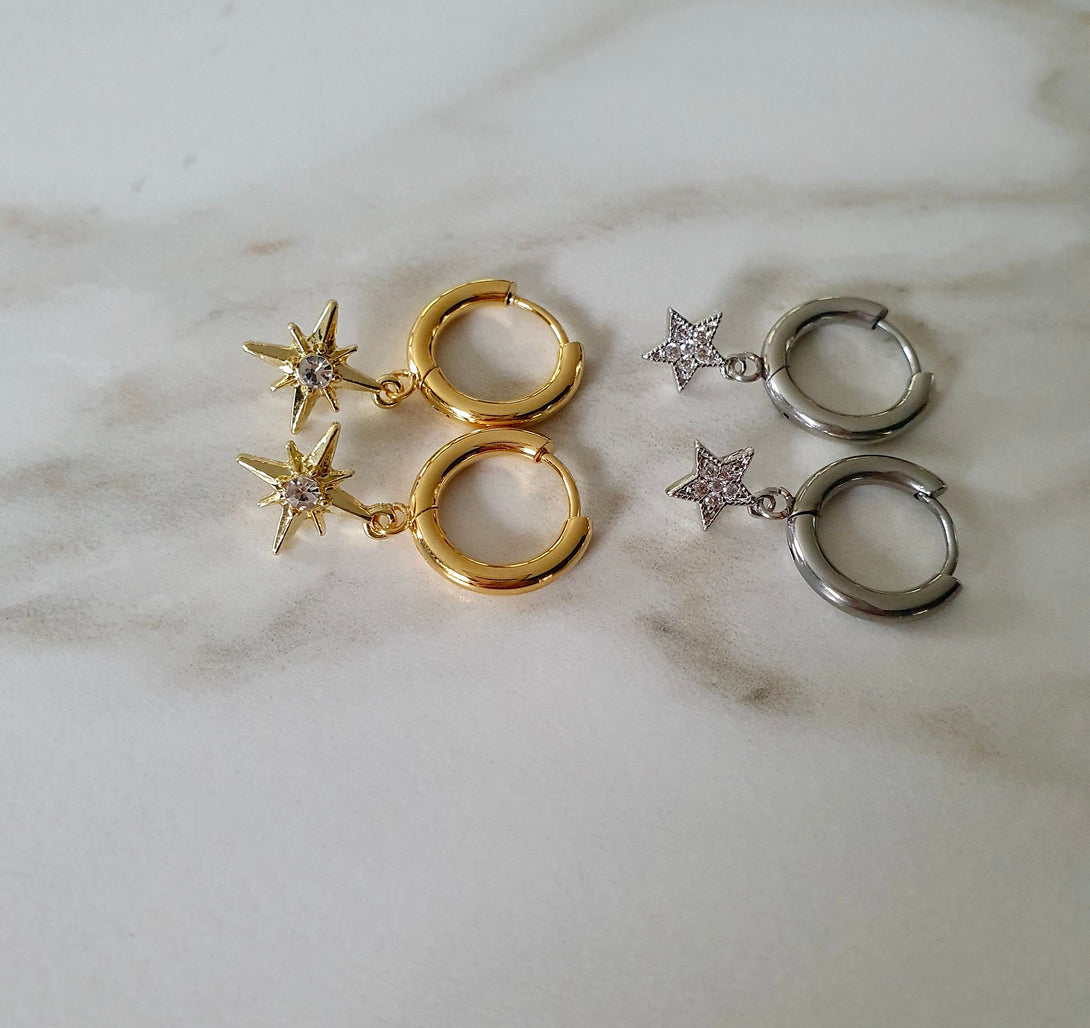 Titanium Hoop Morning Star Charm Earrings, Symbolic Jewellery