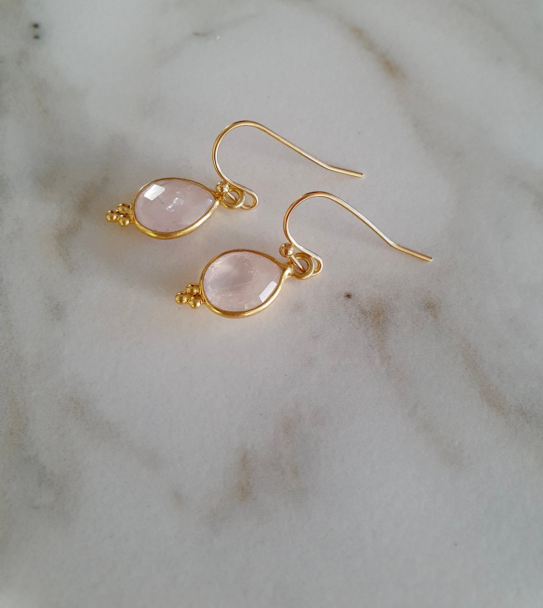 Dainty And Feminine Rose Quartz Drop Earrings, October Birthstone Jewellery