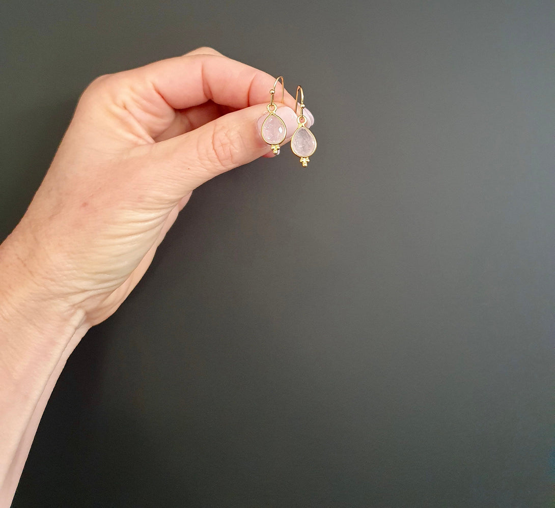 Dainty And Feminine Rose Quartz Drop Earrings, October Birthstone Jewellery