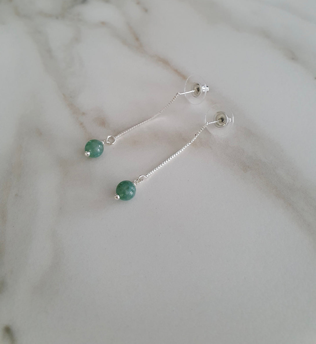 Sterling Silver Green Jade Chain Drop Earrings, March Birthstone Jewellery