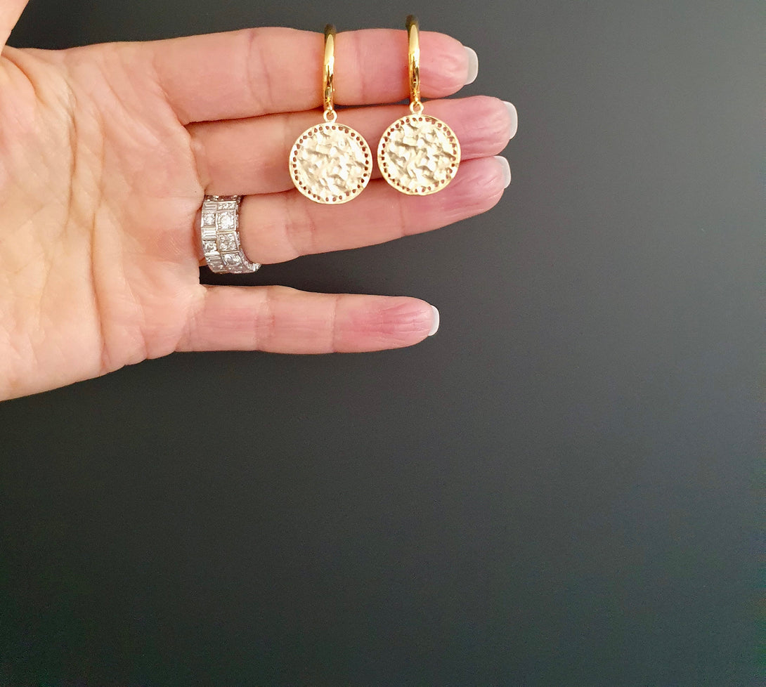 Titanium Coin Hoop Earrings In Silver Or Gold