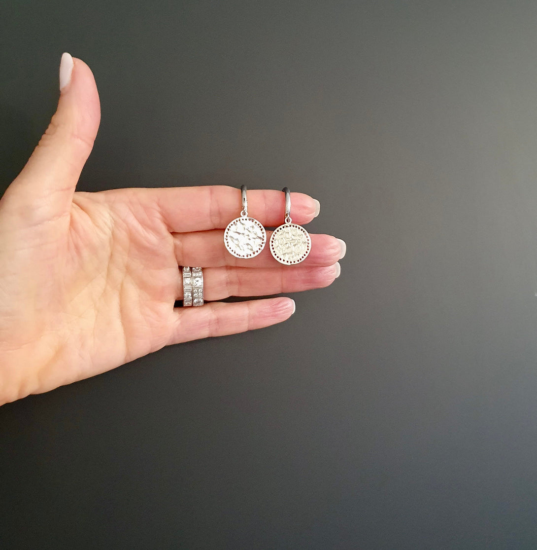 Titanium Coin Hoop Earrings In Silver Or Gold