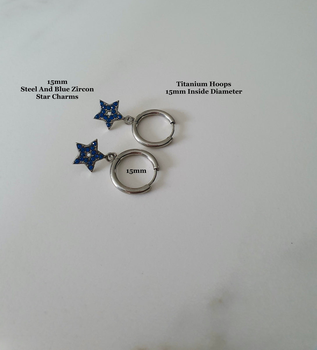 Titanium And Indigo Blue Star Charm Hoop Earrings, Symbolic Gifts