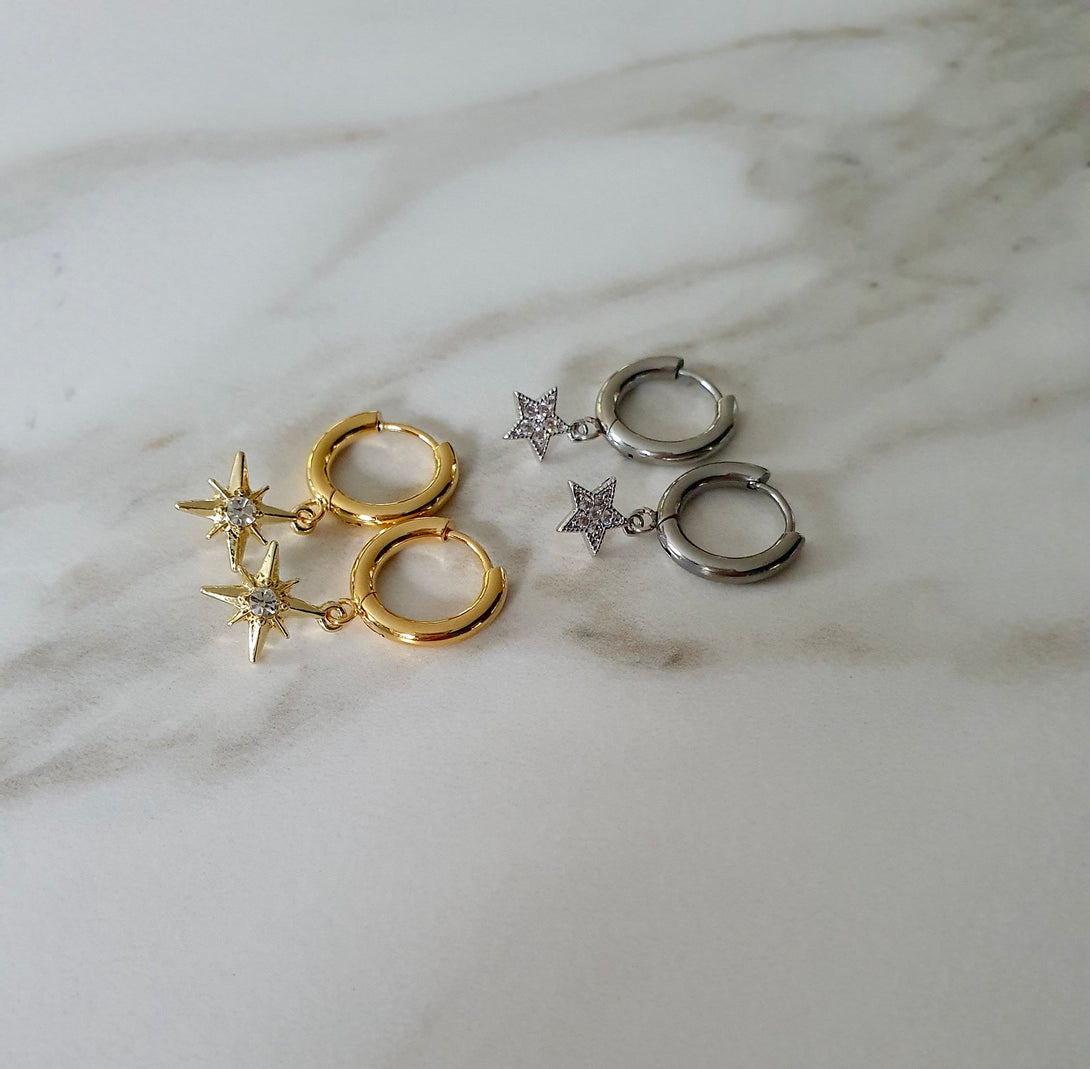 Titanium Hoop Morning Star Charm Earrings, Symbolic Jewellery