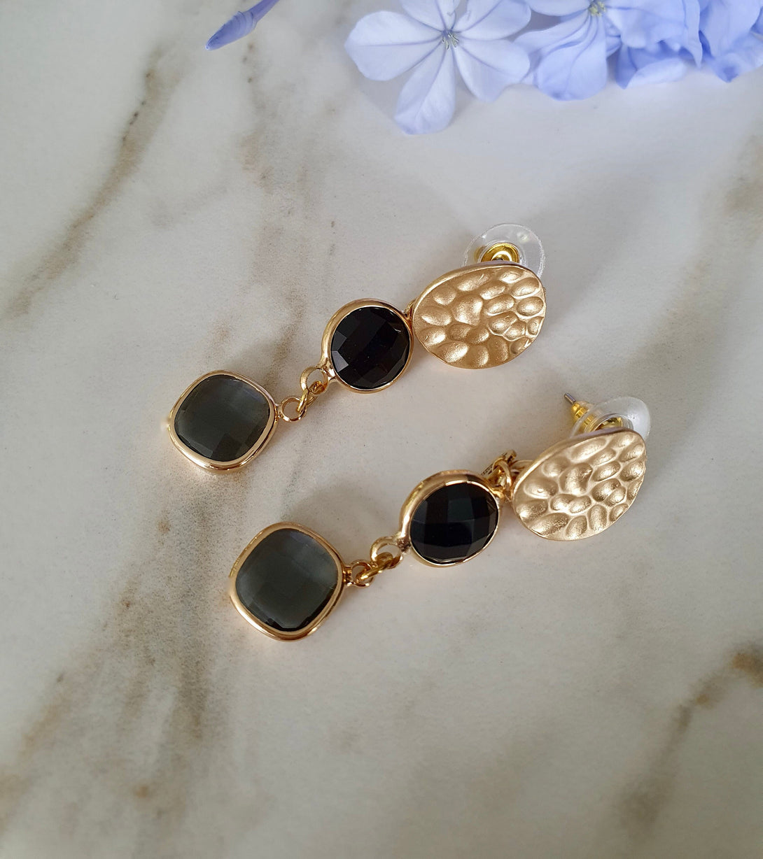 Austrian Crystal And Gold Stud Drop Earrings